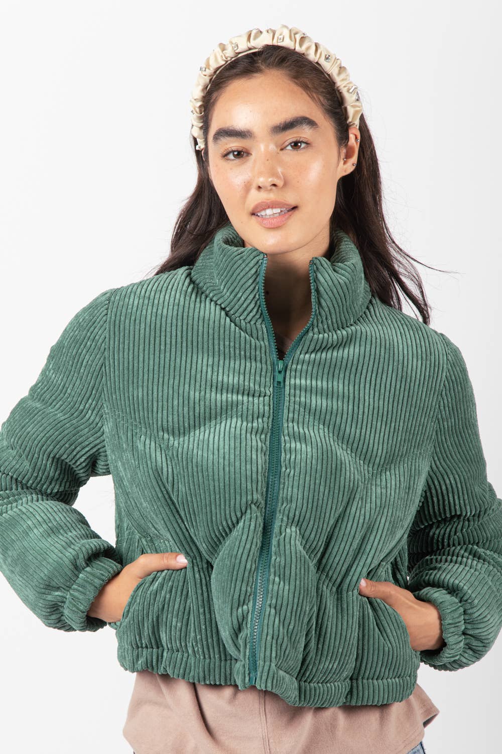 Corduroy Pink Puffer Jacket