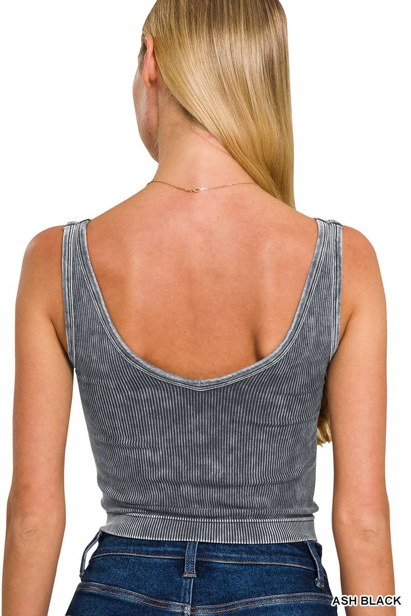 Washed Ribbed Cropped Tank Fuschia