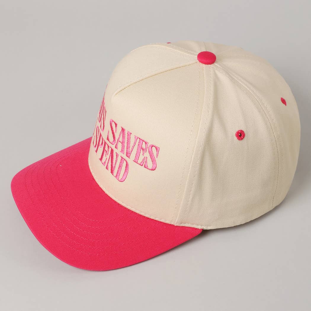 JESUS SAVES I SPEND Embroidery Trucker Hat: HOT PINK