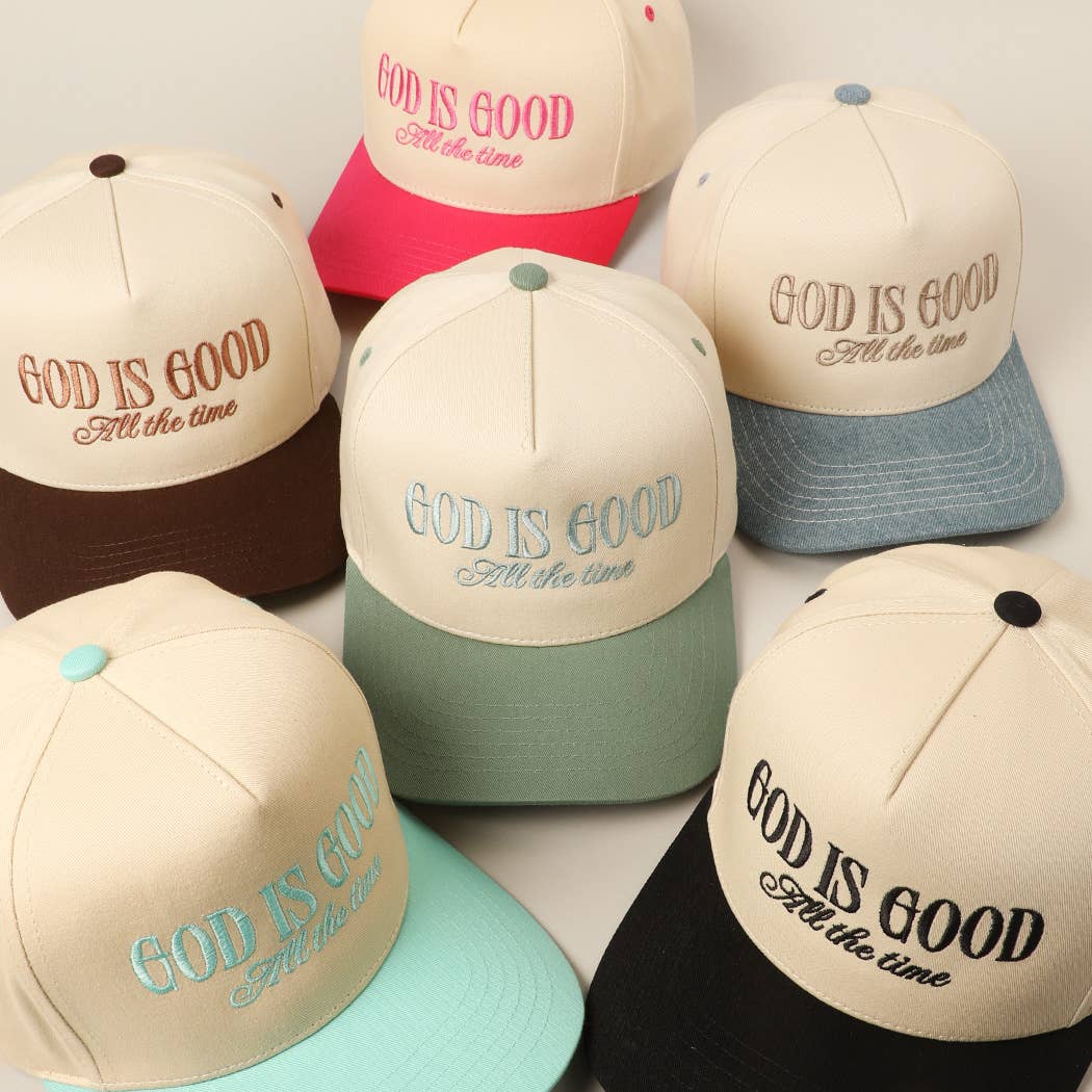 God Is Good All The Time Embroidery Trucker Hat Mint