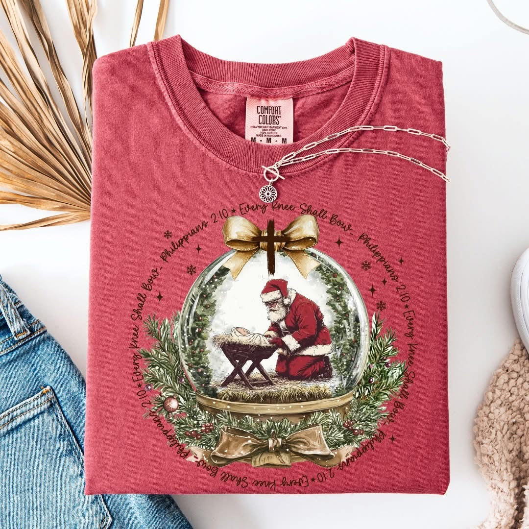 Every Knee Shall Bow Faith Christmas Comfort Colors Graphic Tee
