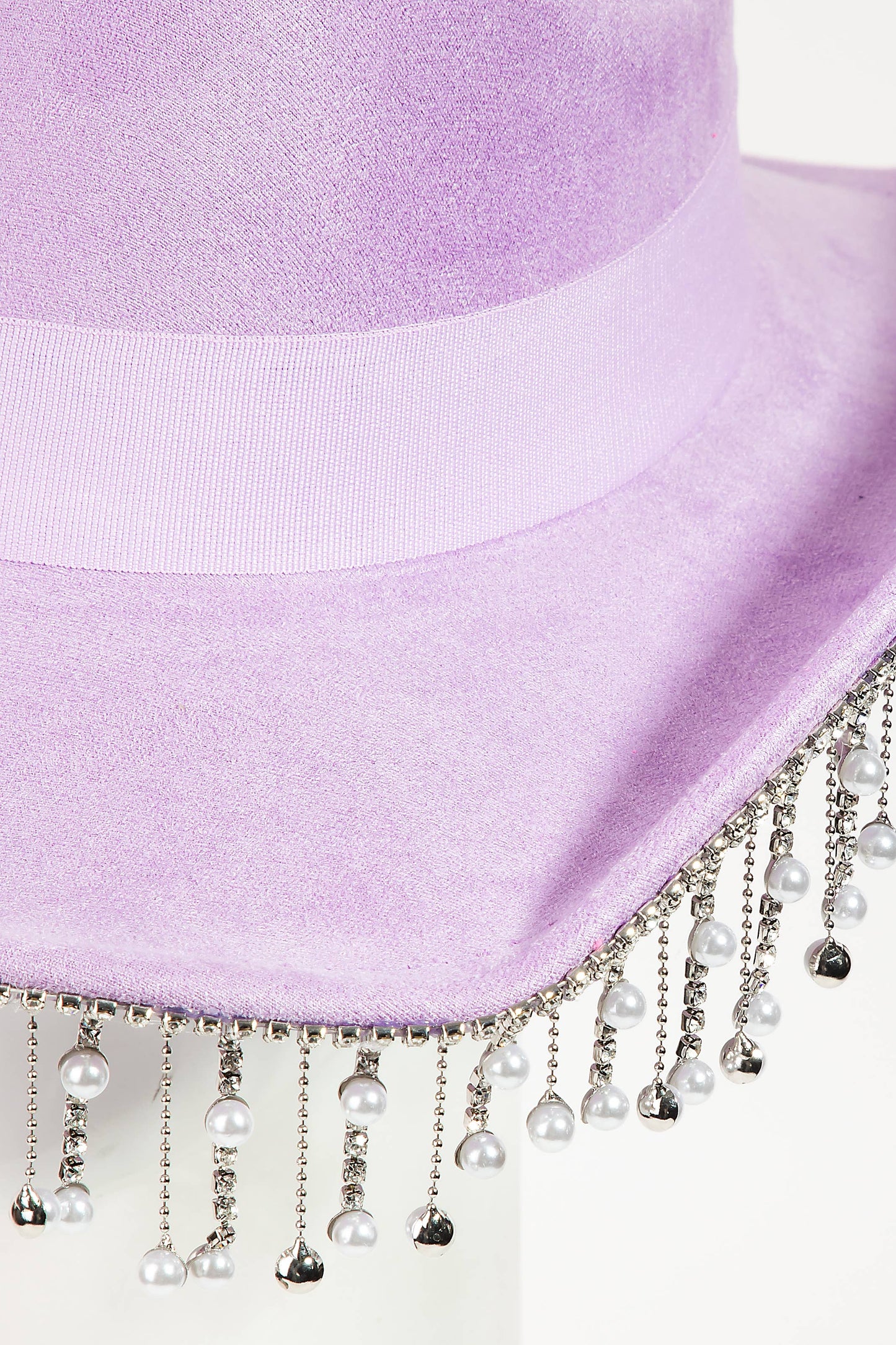 Pearl Rhinestone Fringe Trim Cowboy Hat