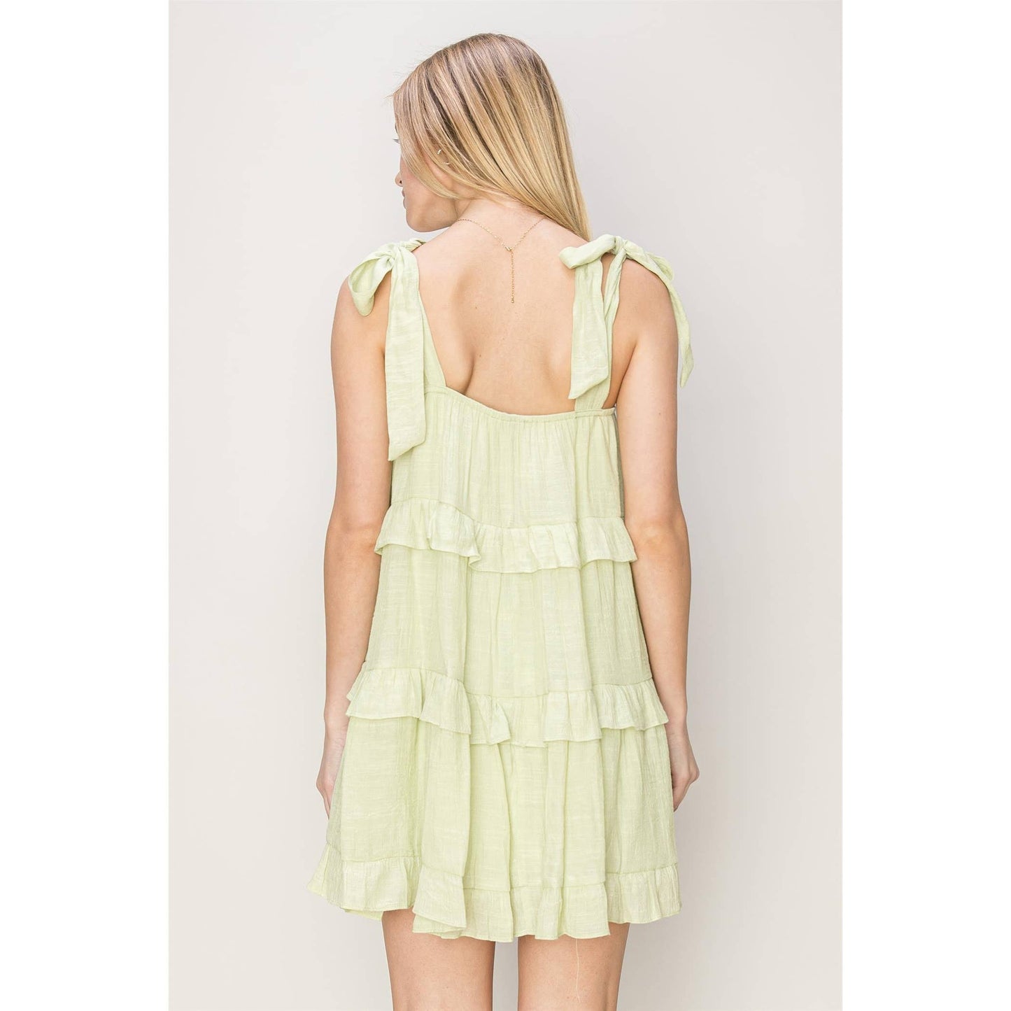 TIE RUFFLE LAYER DRESS SAGE