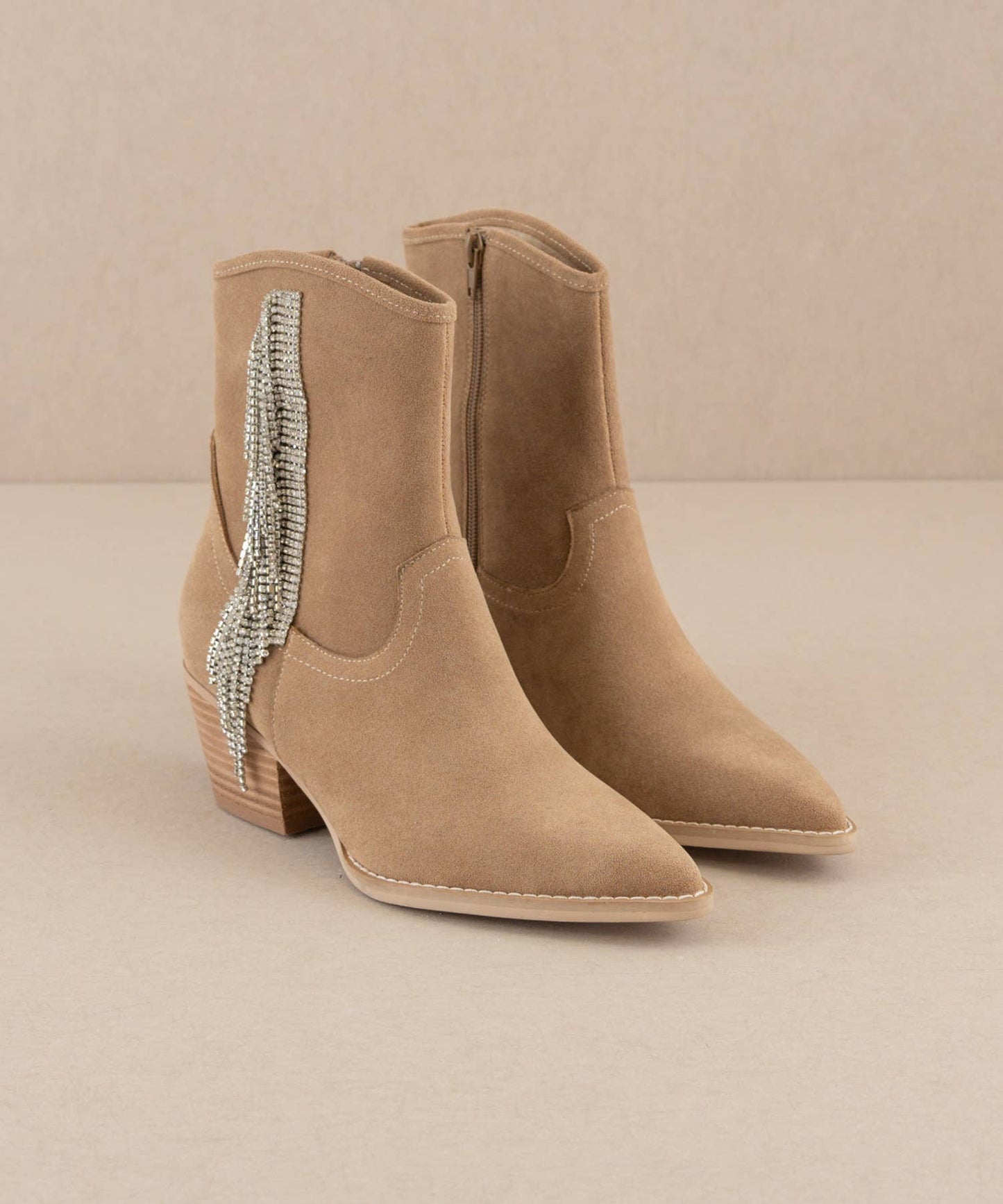 Rhinestone Fringe Cowboy Boot Khaki