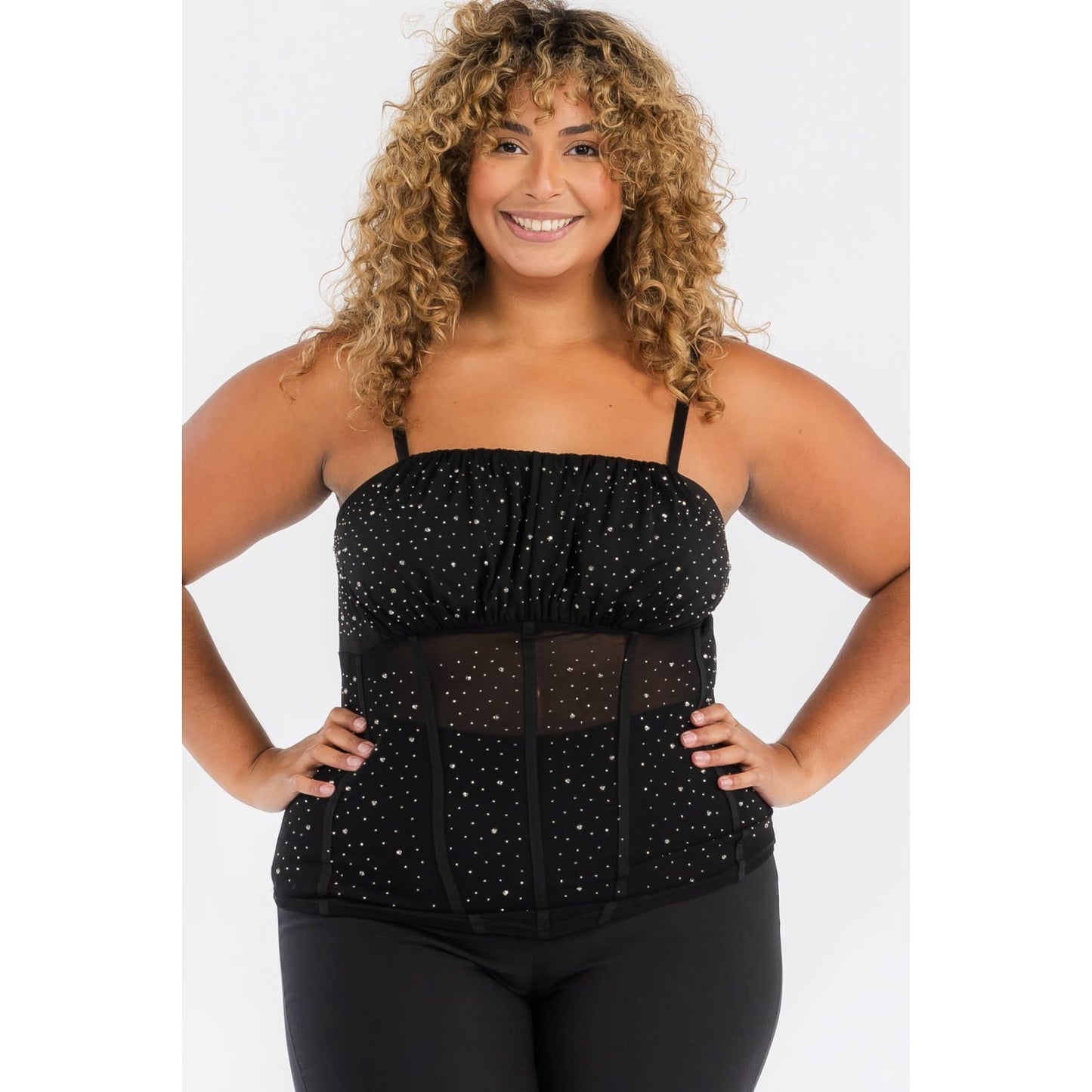 Rhinestone Mesh Corset Top
