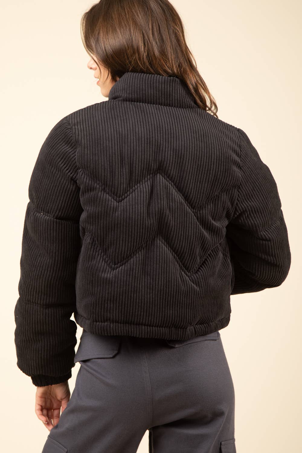 Corduroy Pink Puffer Jacket