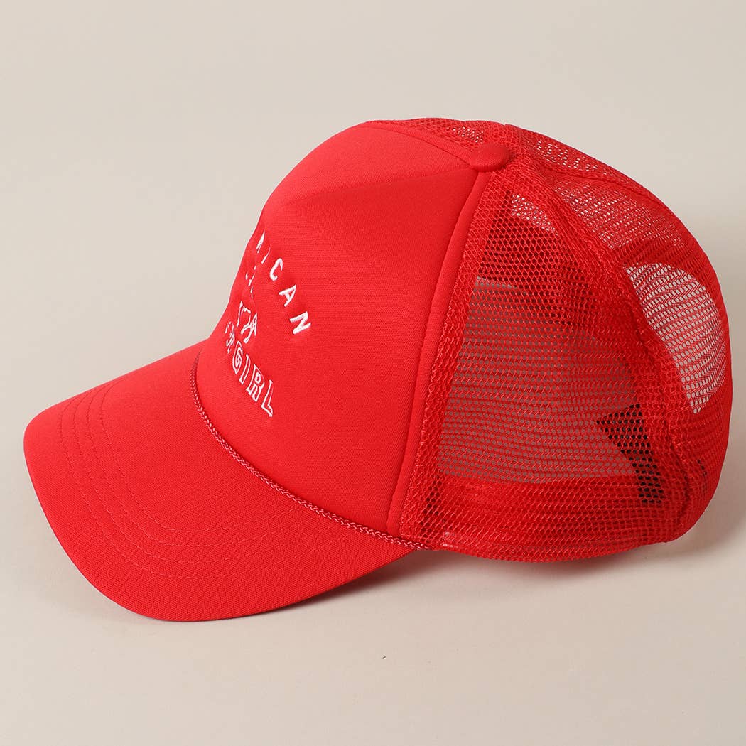 American Cowgirl Embroidery Foam Trucker Hat Red