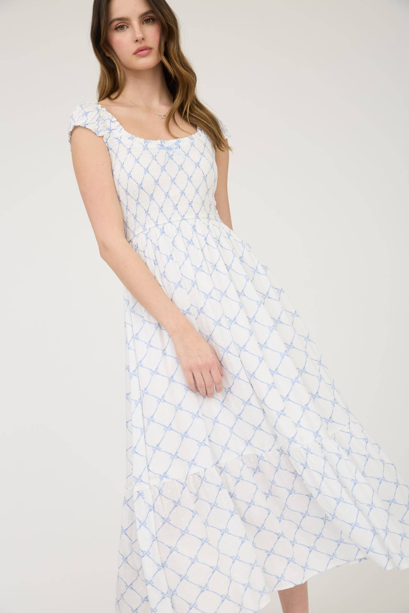BOW PATTERN DRESS BLUE