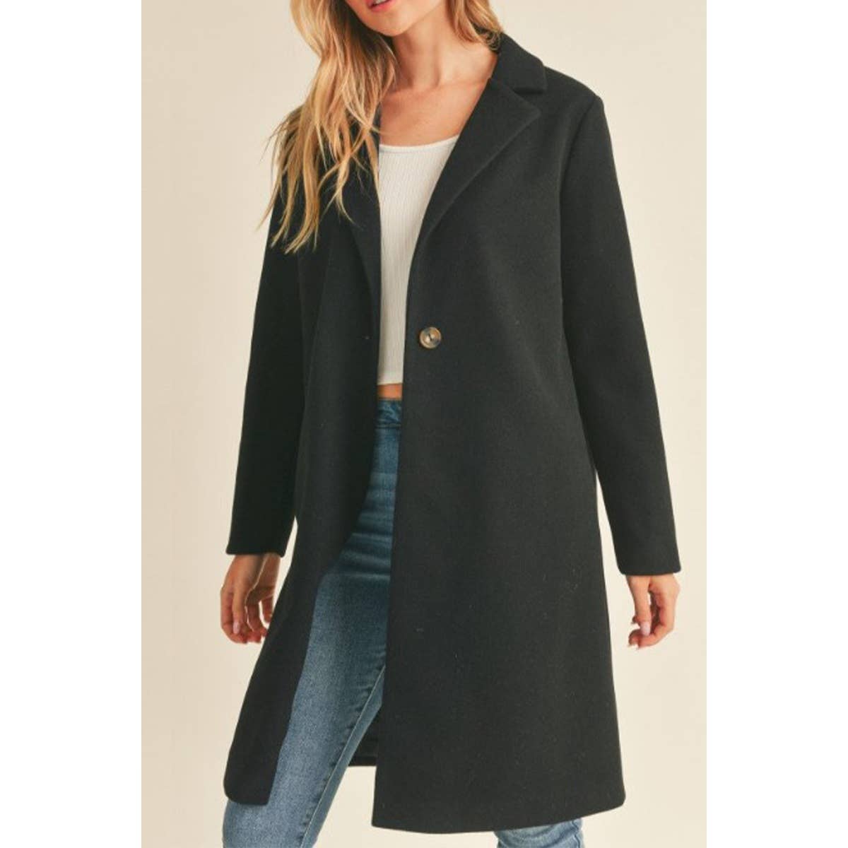 FAUX WOOL LONG COAT BLACK