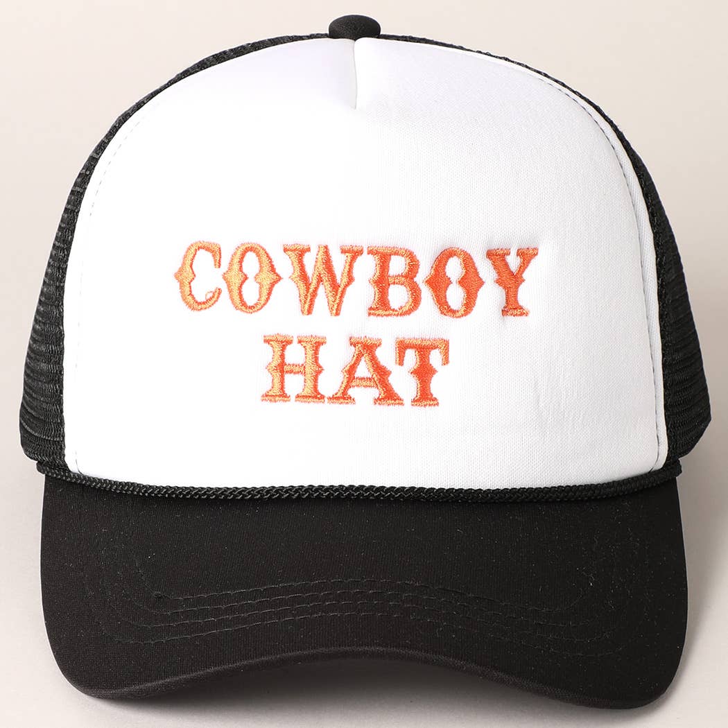 Cowboy Hat Embroidered Mesh Back Trucker Hat: BLACK