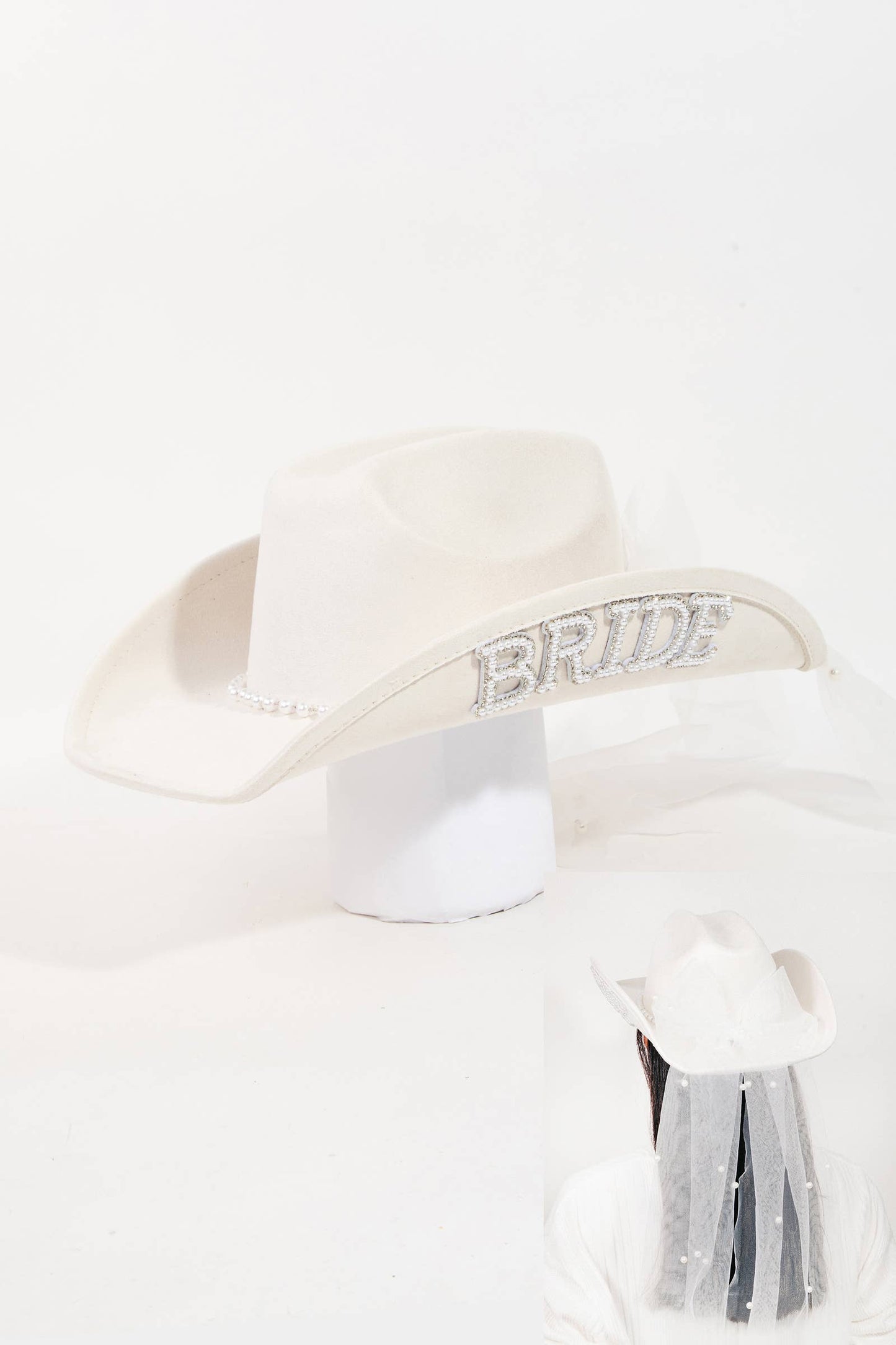 Bride Veil Cowboy Hat Ivory