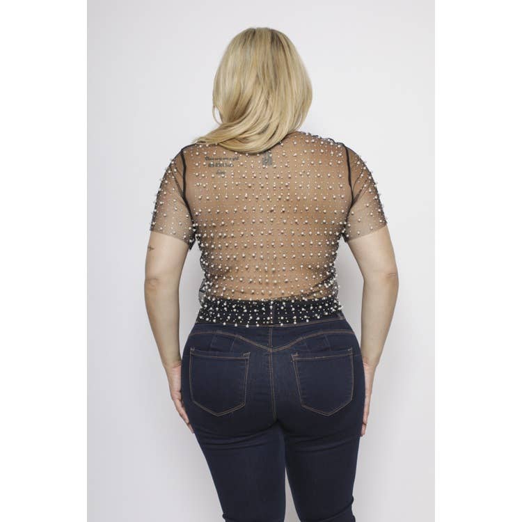 Pink Rhinestone & Pearl Top