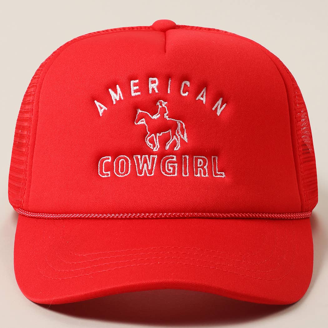American Cowgirl Embroidery Foam Trucker Hat Red