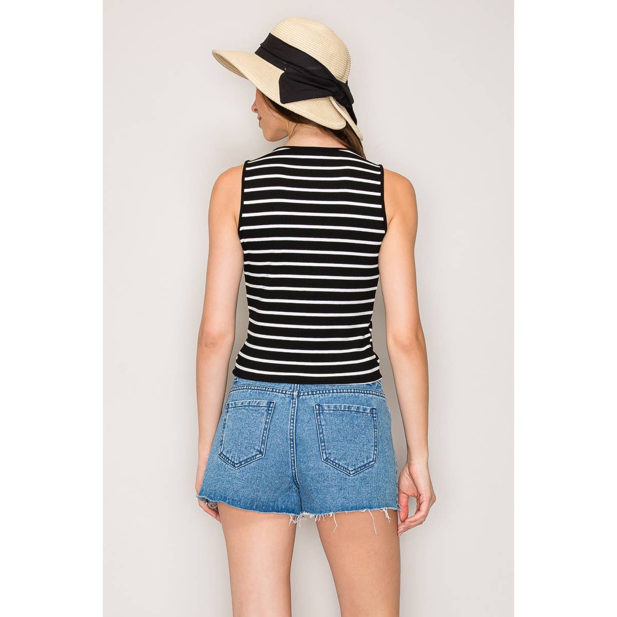 Cut Out Button Striped Vest