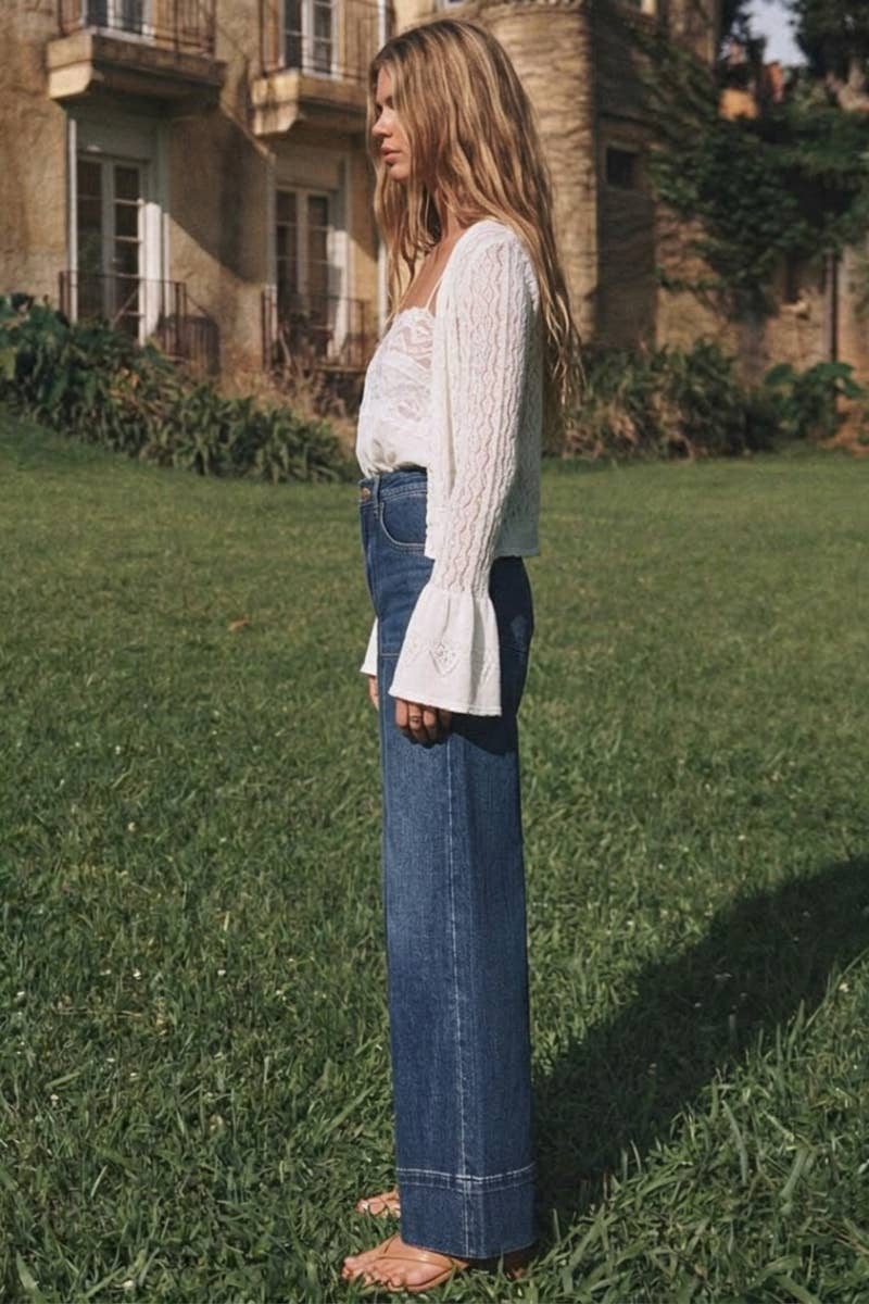 HIGH RISE TUMMY CONTROL SLIM PALAZZO JEANS: Dark wash / 1 (24)