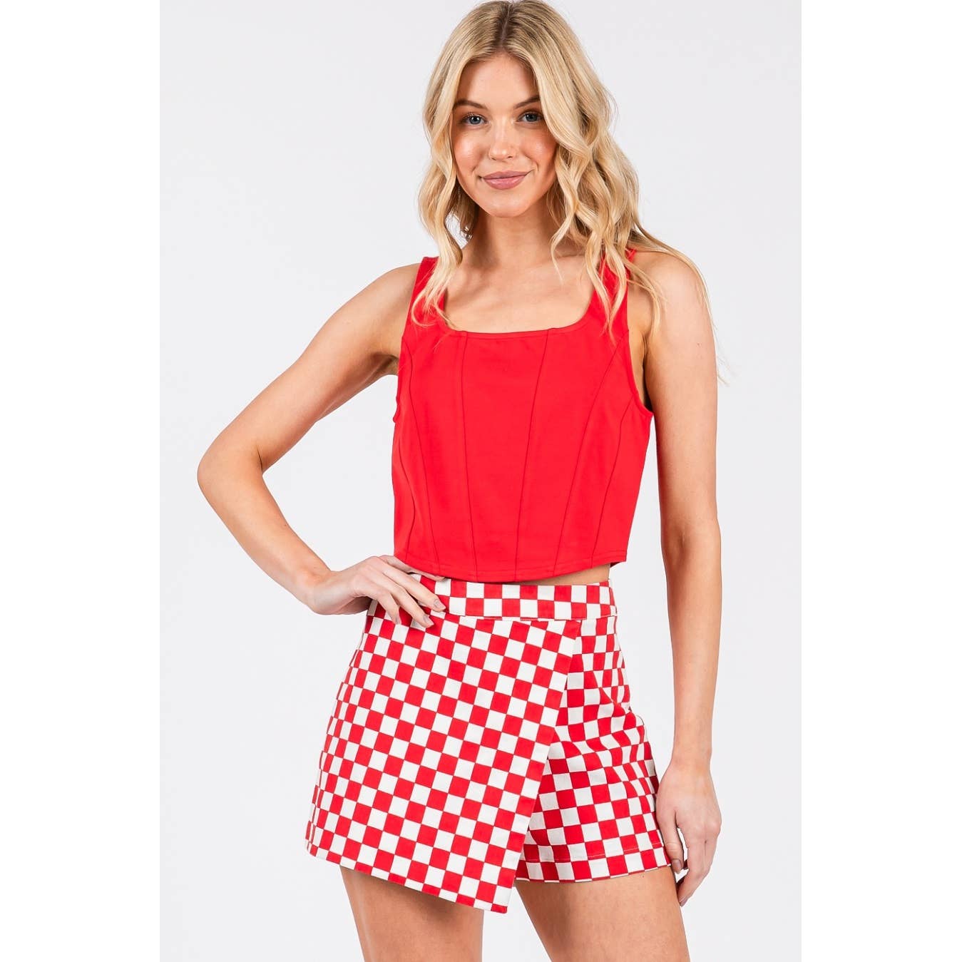 Red CHECKERED SKORT