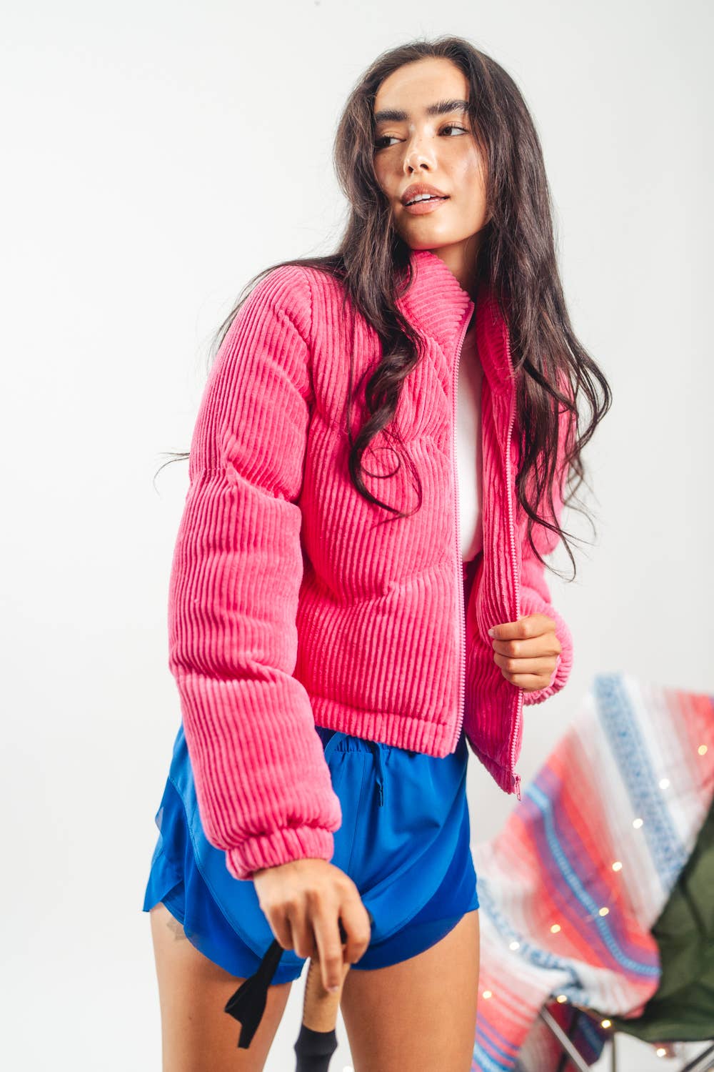 Corduroy Pink Puffer Jacket