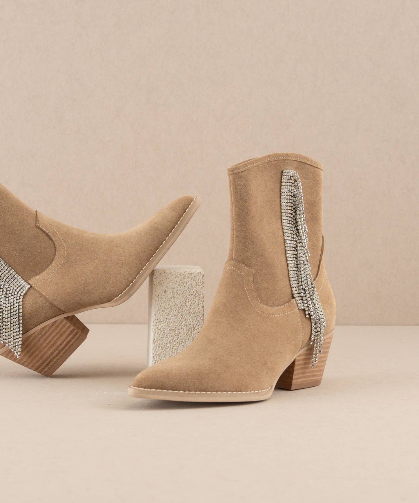 Rhinestone Fringe Cowboy Boot Khaki