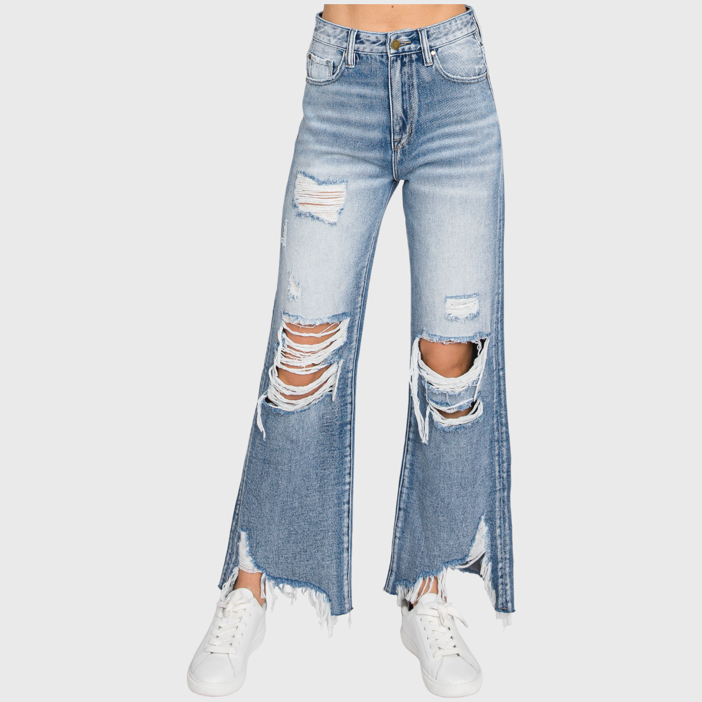 DISTRESSED HIGH RISE CROPPED FLARE