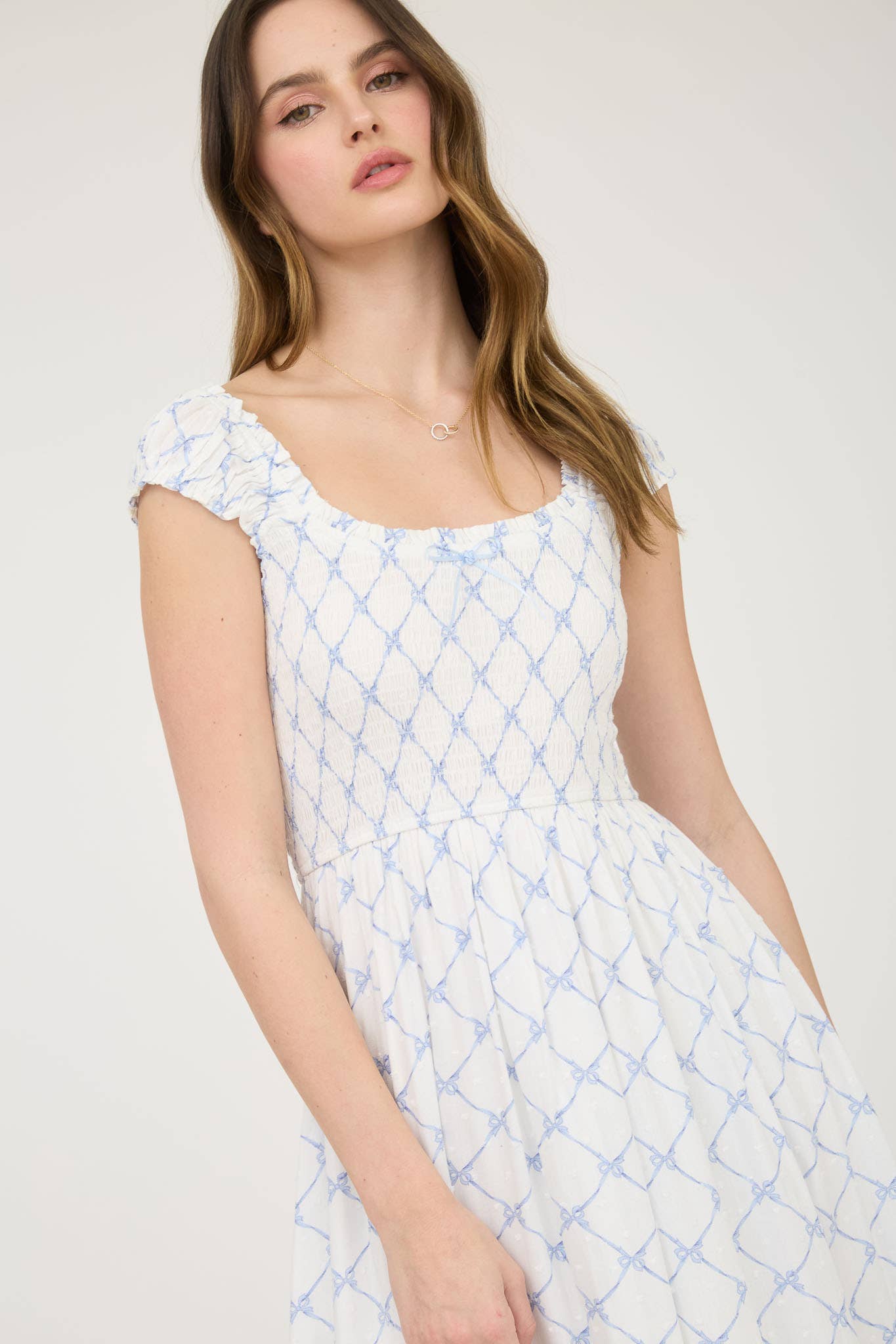 BOW PATTERN DRESS BLUE