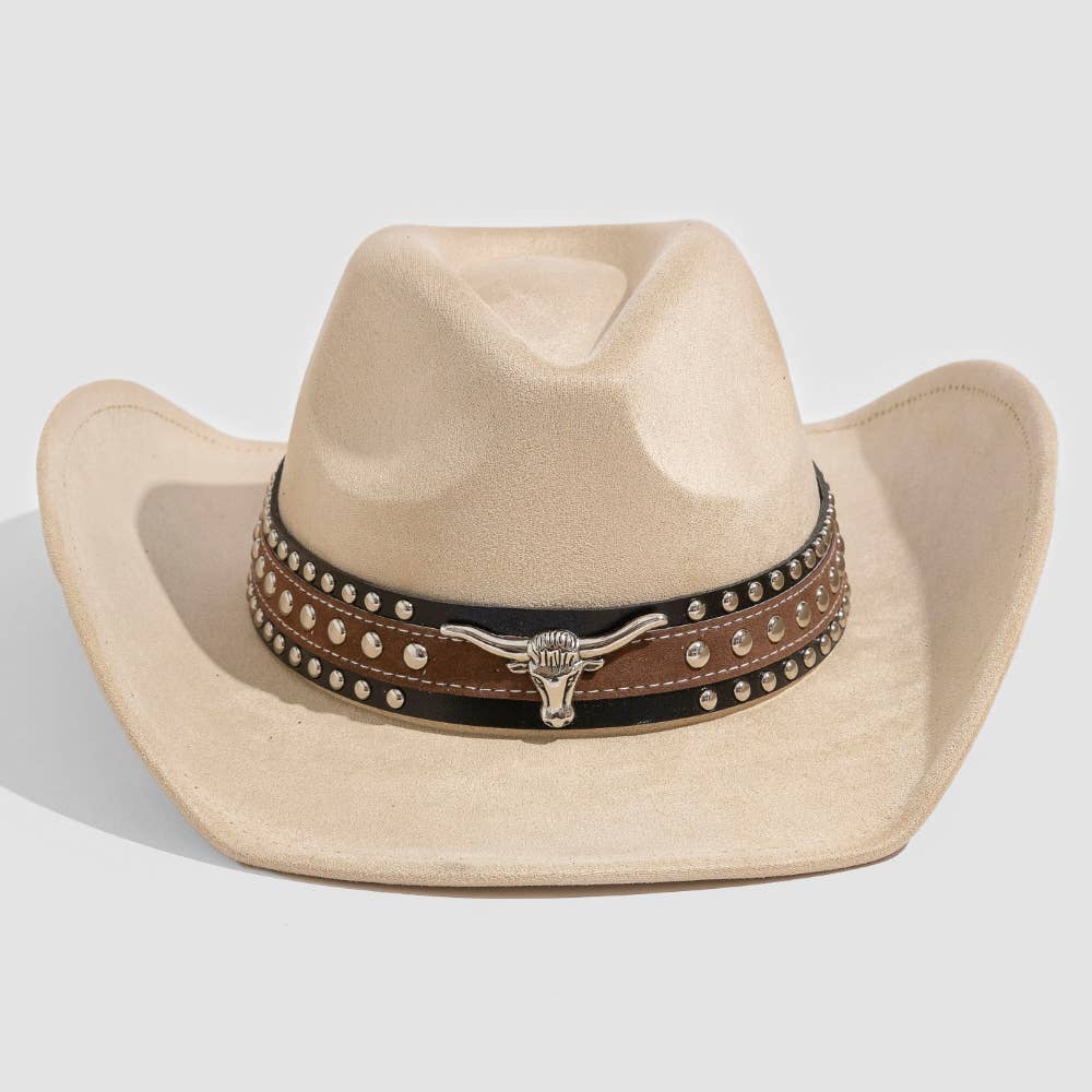 Layered Western Bull Head Strap Cowboy Hat