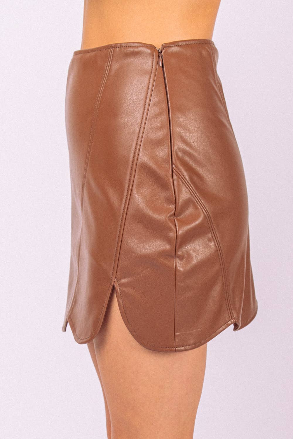 Faux Leather Skirt- Camel