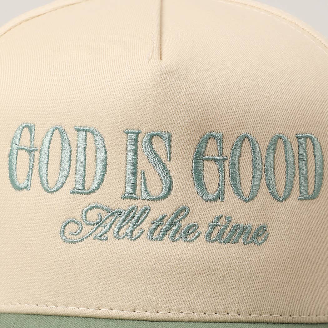 God Is Good All The Time Embroidery Trucker Hat Mint