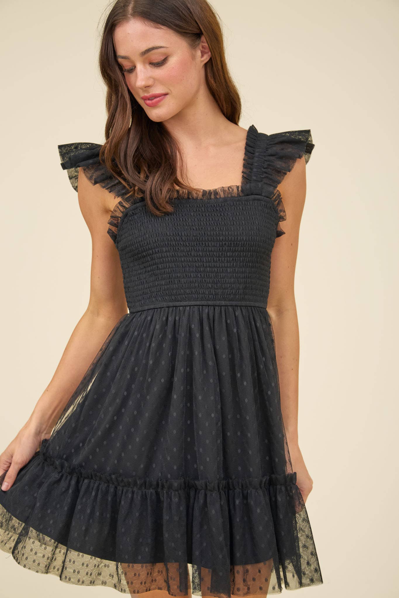 RUFFLE MINI DRESS WHITE