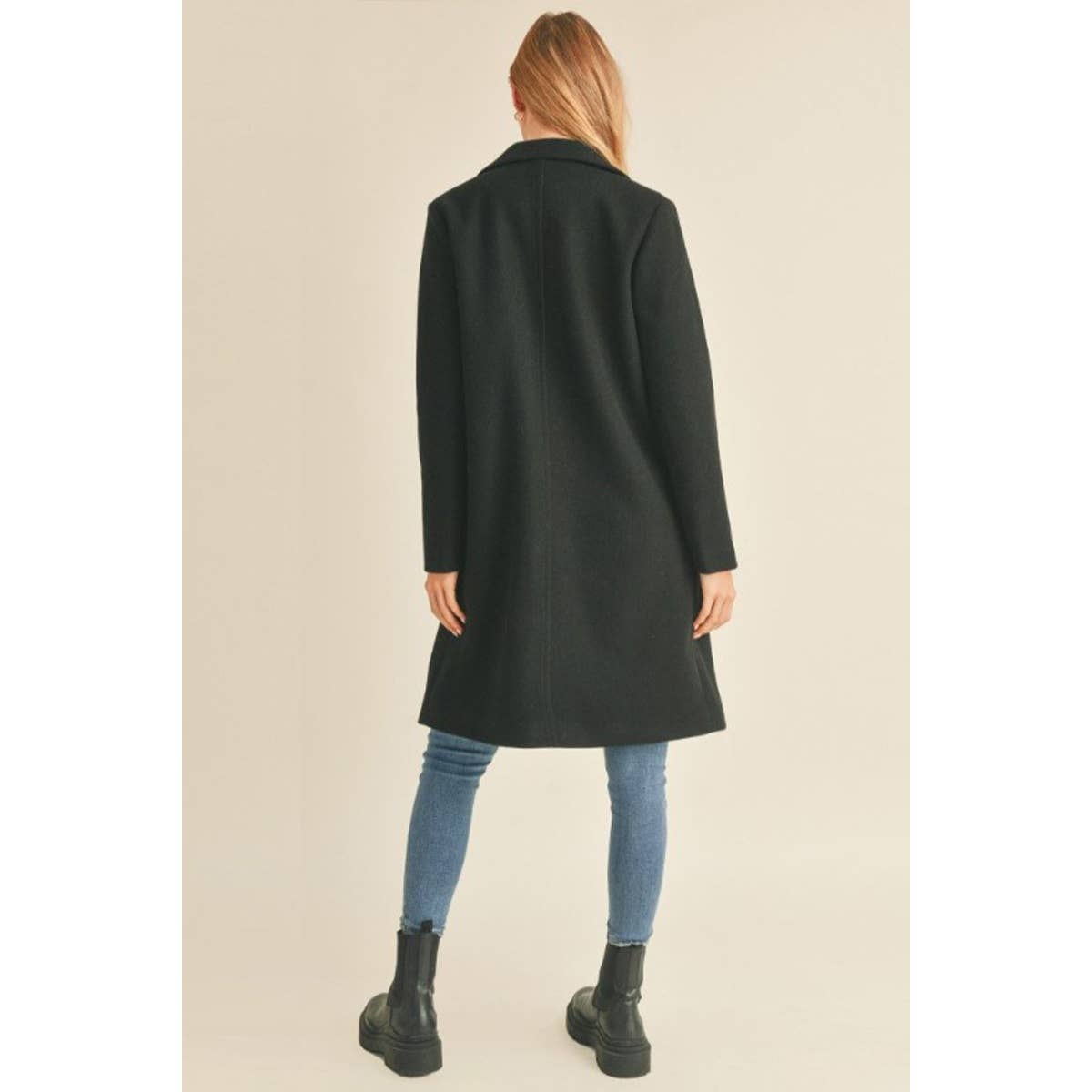 FAUX WOOL LONG COAT BLACK