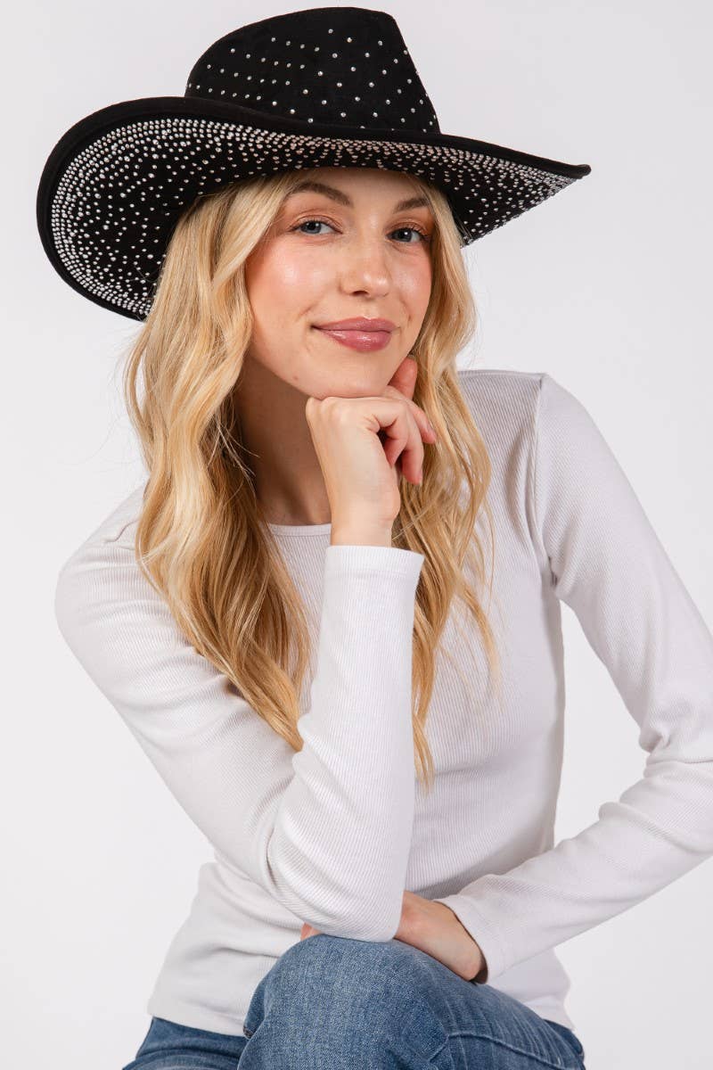 Studded Pattern Cowboy Hat Black