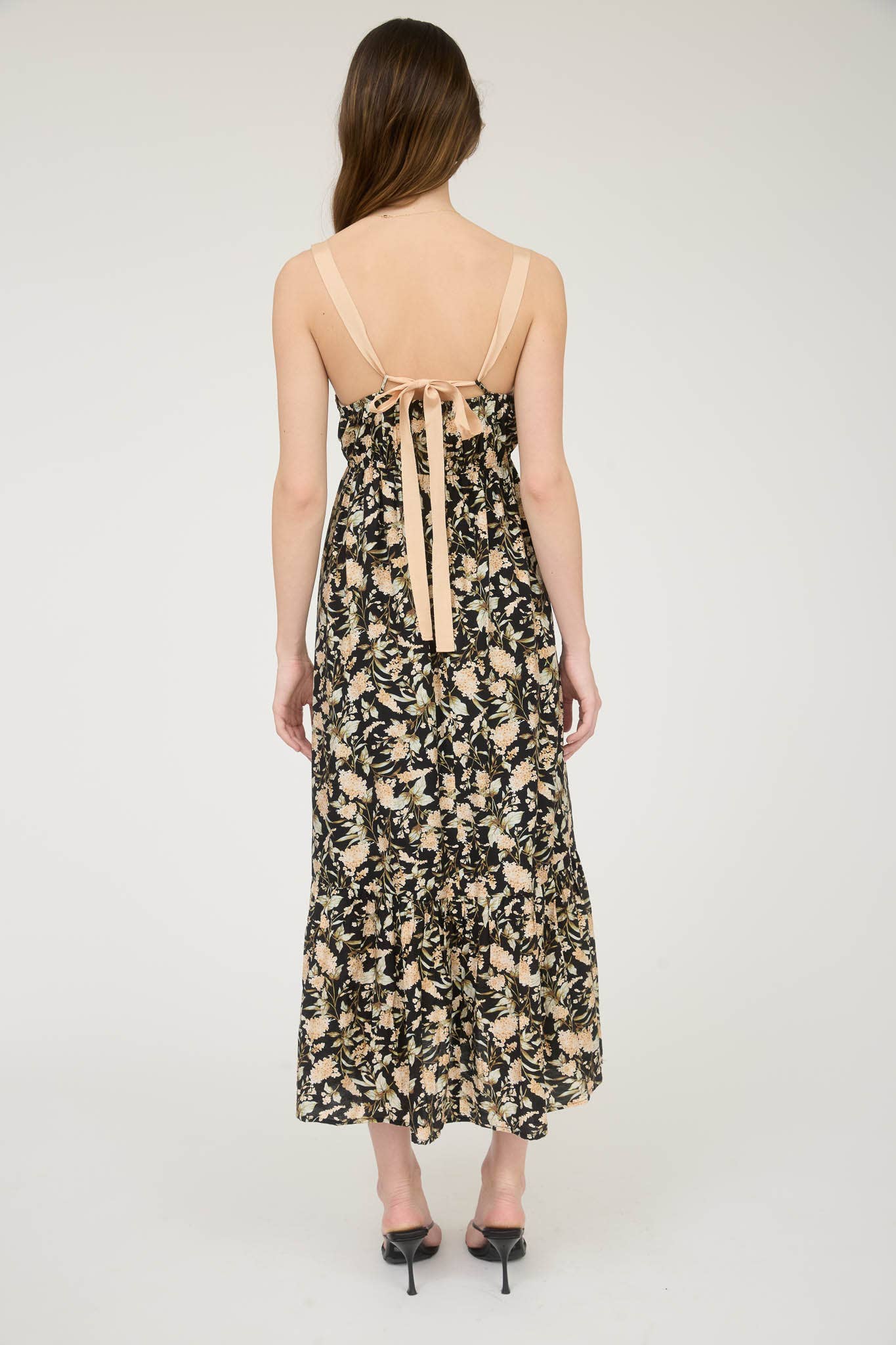 FLORAL LACE TRIM DRESS: BLACK MULTI