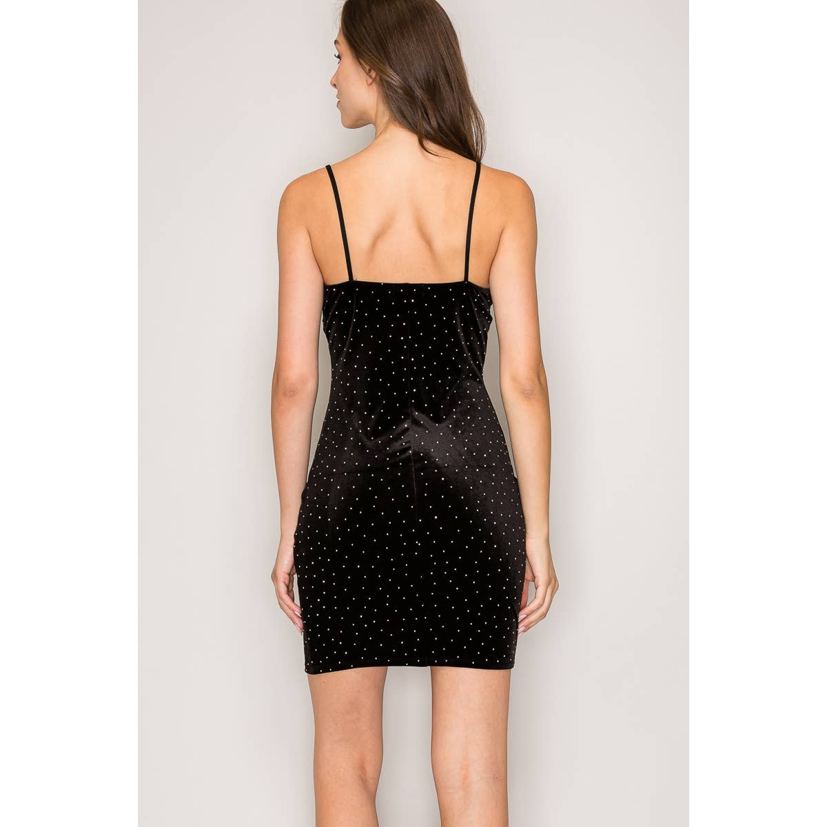 Rhinestone Embellished Velvet Mini Dress