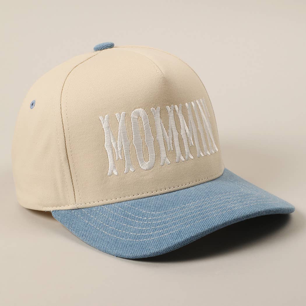 MOMMIN' Letter Embroidery Two-Tone Trucker Hat: Black