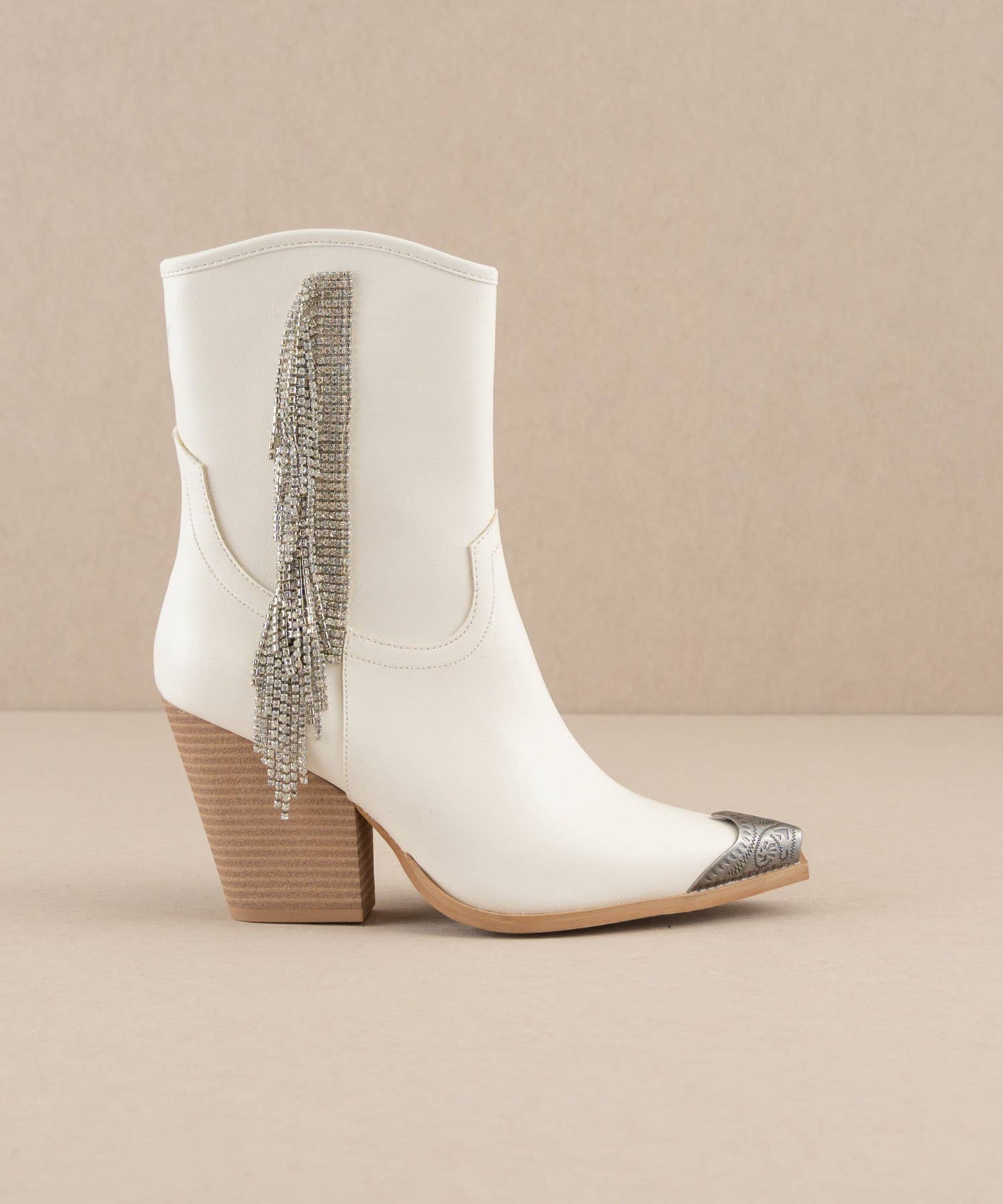 Rhinestone Fringe Cowboy Boot White