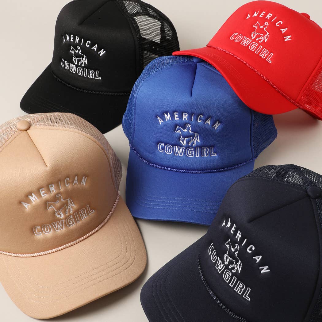 American Cowgirl Embroidery Foam Trucker Hat Red