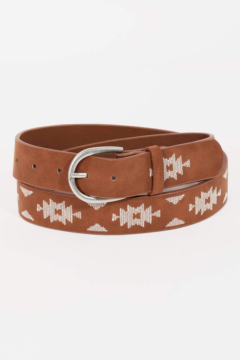 Western Boho Embroidered Pattern Belt Black