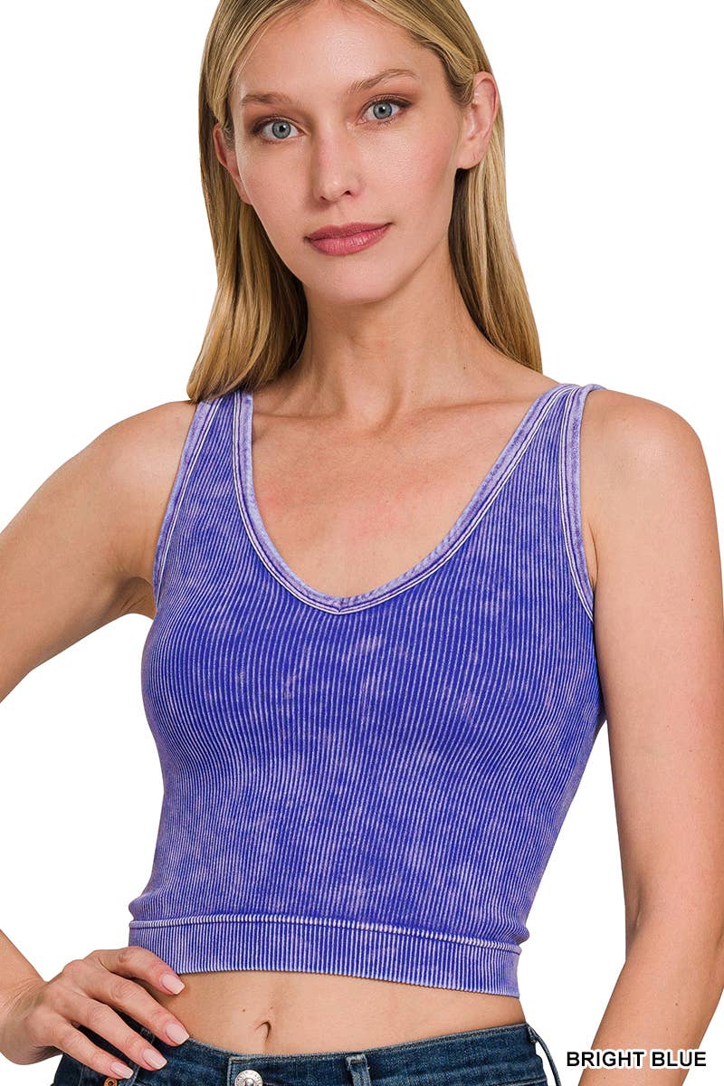 Washed Ribbed Cropped Tank Fuschia