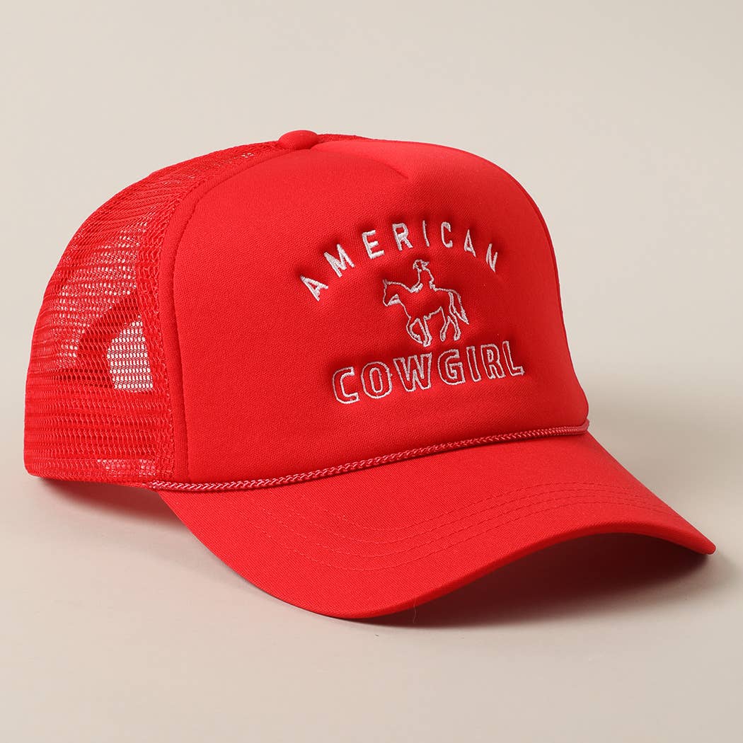 American Cowgirl Embroidery Foam Trucker Hat Red