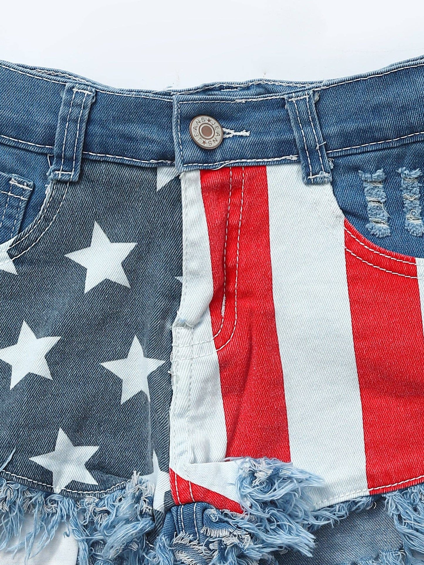Girls Stars Stripe Denim Shorts