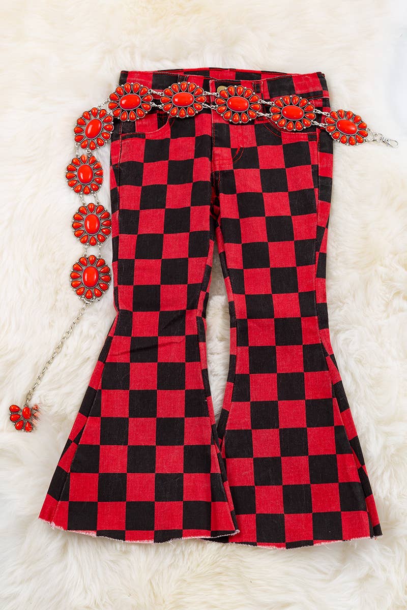 Girls RED & BLACK CHECKER DENIM PANTS