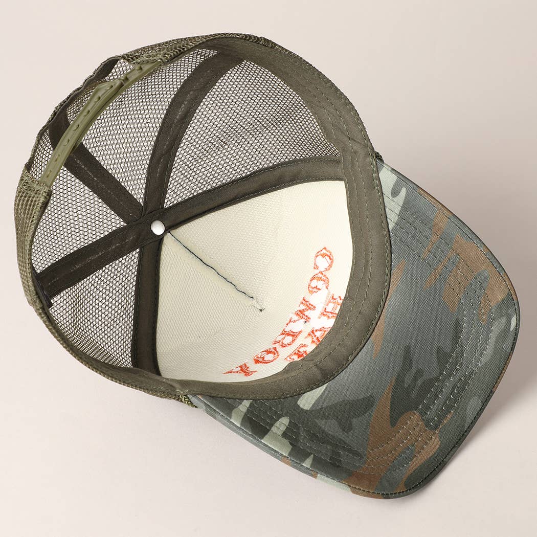 Cowboy Hat Embroidered Mesh Back Trucker Hat: BLACK