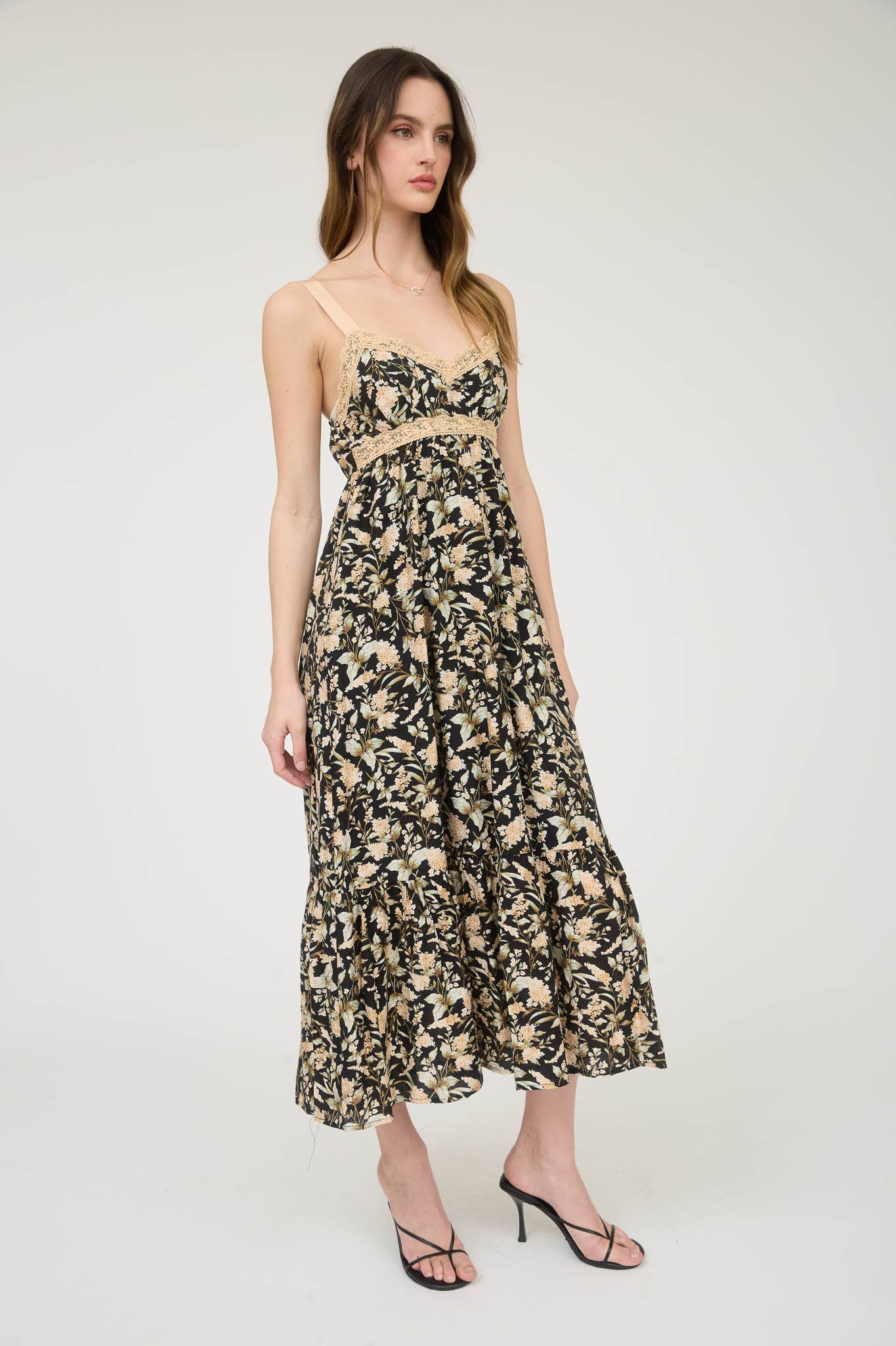 FLORAL LACE TRIM DRESS: IVORY MULTI