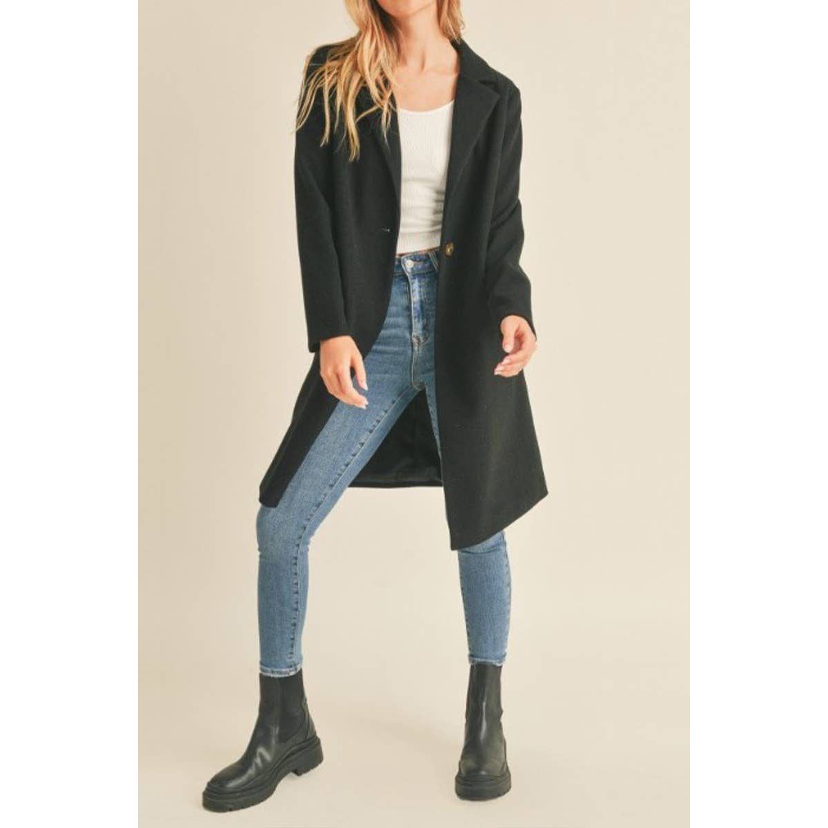 FAUX WOOL LONG COAT BLACK