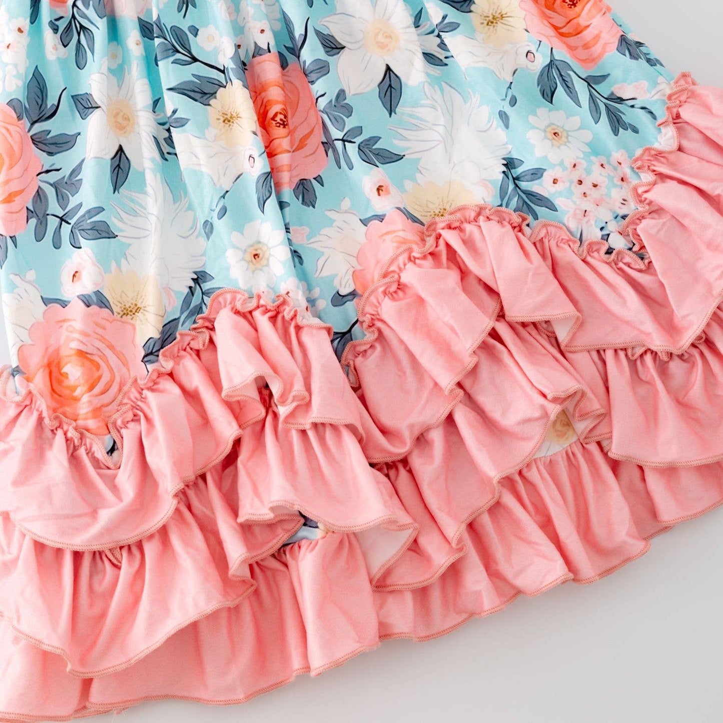 Aqua Peachy Petals Maxi Girls Dress