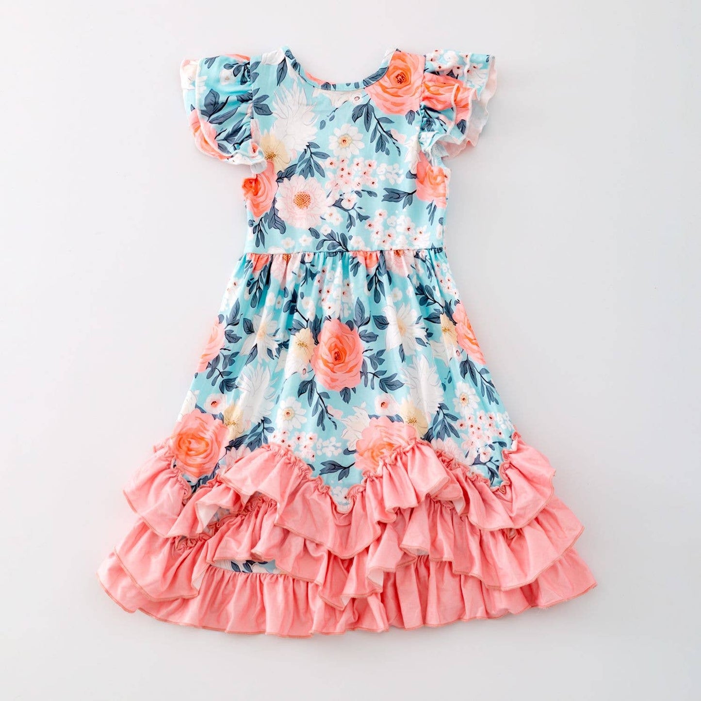 Aqua Peachy Petals Maxi Girls Dress
