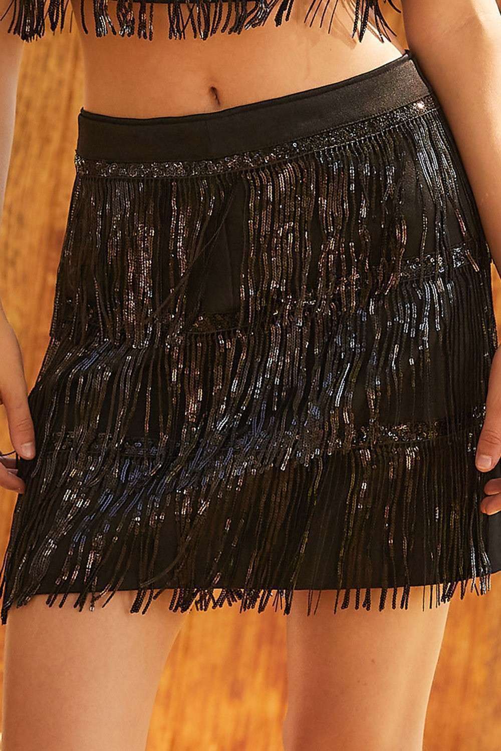 Sequin Fringe Skirt Pink