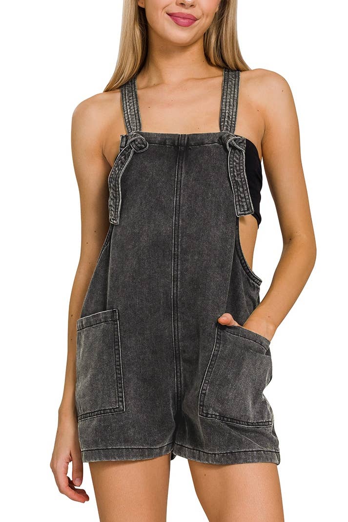 Washed Knot Strap Romper