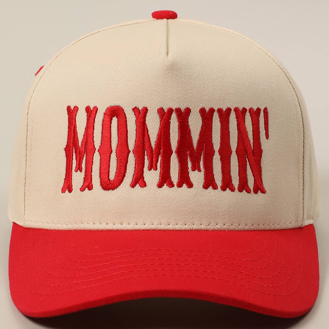 MOMMIN' Letter Embroidery Two-Tone Trucker Hat: Black