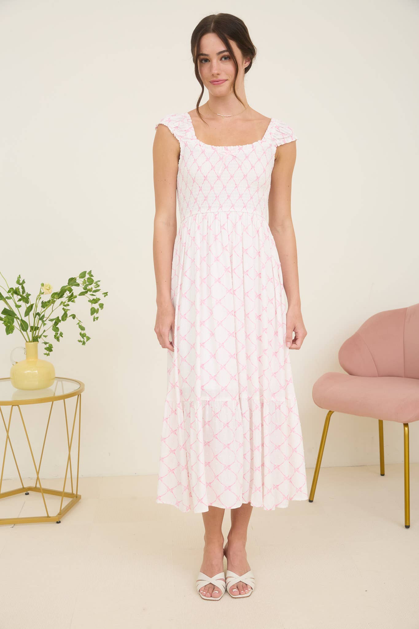 BOW PATTERN DRESS BLUE