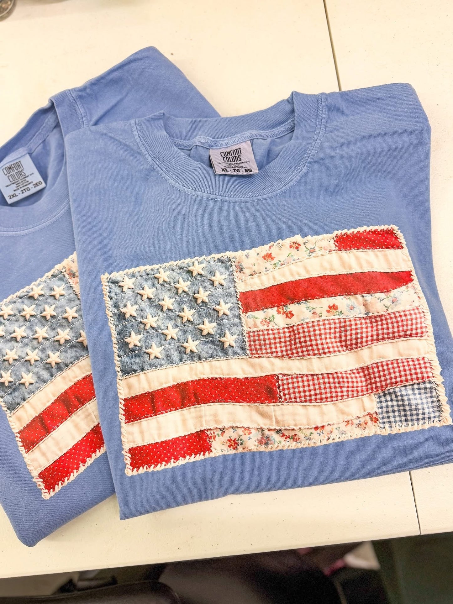 Faux Quilted American Flag Trendy 4th of July Comfort Colors Graphic Tee